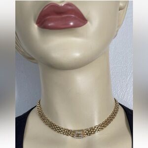 Vintage Signed Givenchy Gold Tone Crystal G Panther Link Collar Necklace 15.5"